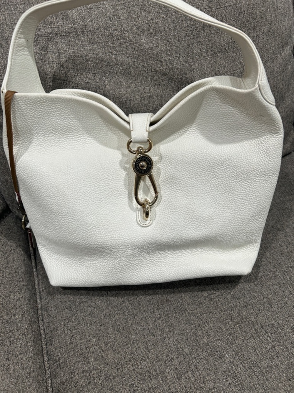 Dooney & Bourke White Pebbled Leather Shoulder Hobo with Gold-Tone Accent, - Picture 2 of 12